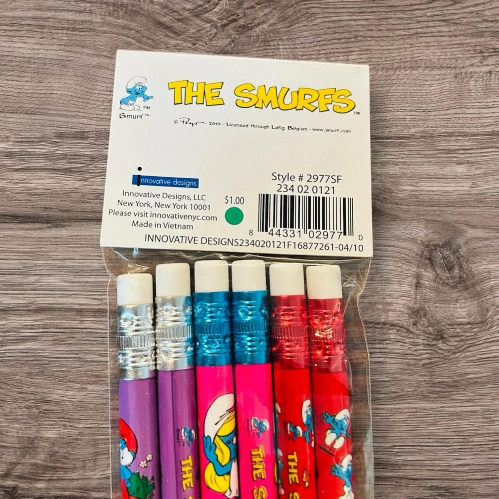 New Pencils vintage The Smurfs 6 pack pencils No.2 real wood Innovative Designs